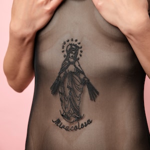 Soft tulle mesh bodysuit with embroidered holy image image 2
