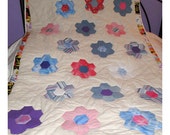 Sale, Old Fashion Hexagon Quilted Blanket Hand and machine Stitched Mulit Coloured Retro