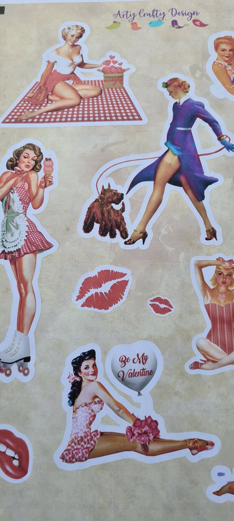 Digital Pin up autocollants fille rétro années 1950 feuille Etsy