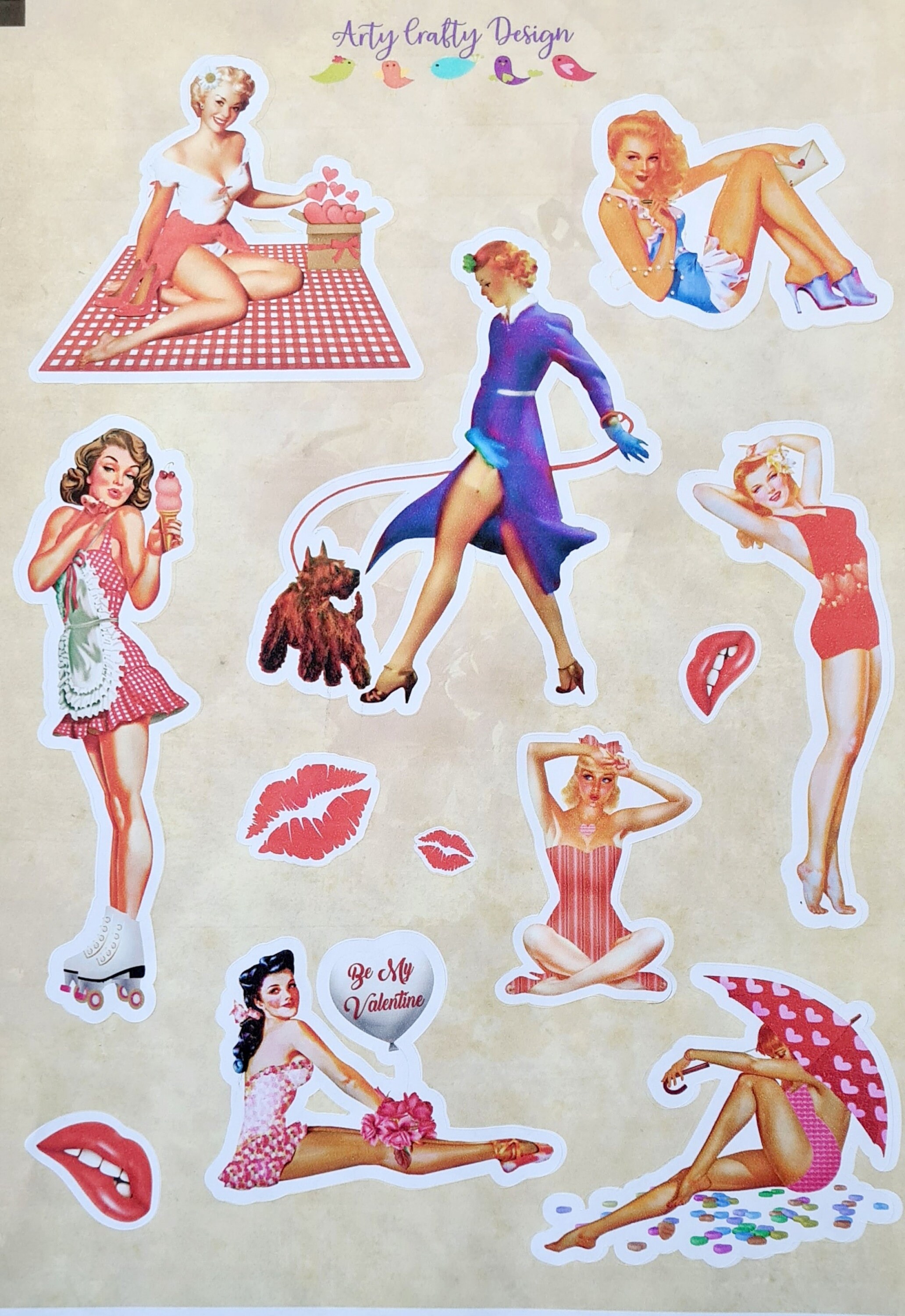 Digital Pin up girl stickers retro 1950s sticker sheet A4 Etsy