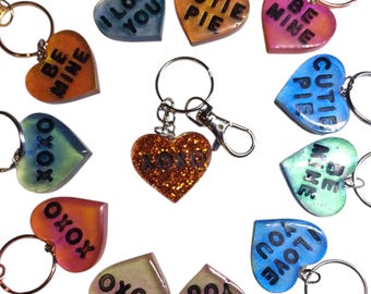 Resin, Novelty Keyrings, Love Hearts Keyring - Hearts Keyring - Gift, stocking filler