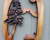 New Chainsaw Carving tree art house cedar sculpture wood plaque carved hand carved art 27 to 29 inches tall stump burned hand carving garden