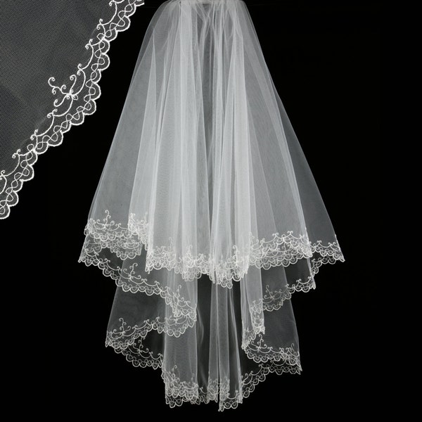 Bruids sluier met borduursel - Maya Veil-bruids accessoires-Drop Veil-Lace Veil-twee lagen-Cascade bruidssluier - Voile de Mariée voor
