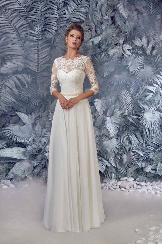 3 quarter sleeve lace wedding dress