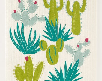 Cacti Swedish Dishcloth (by Three Bluebirds)