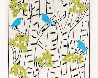 Spring Bluebirds Swedish Dishcloth (by Three Bluebirds)