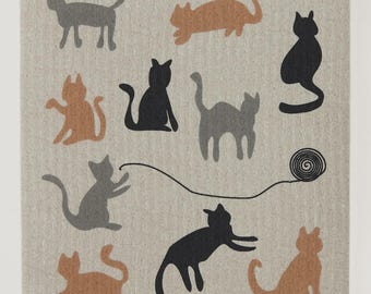 Cats on Sand Swedish Dishcloth