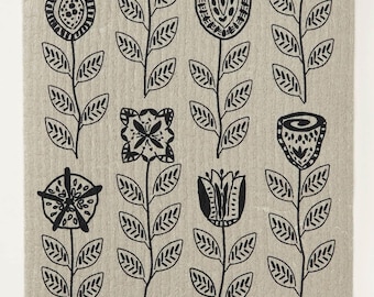 Garden Flowers on Sand Swedish Dishcloth