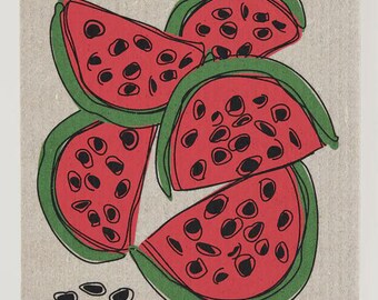 Watermelon on Sand Swedish Dishcloth