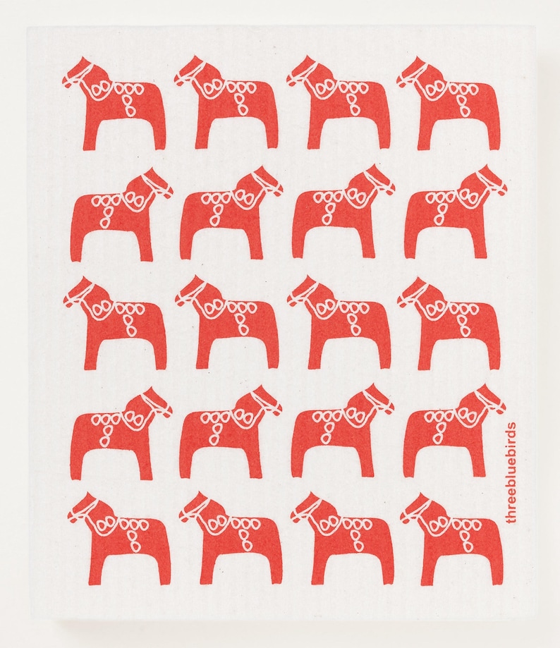 Three Bluebirds Dala Horse Swedish Dishcloth - Thumbnail 3