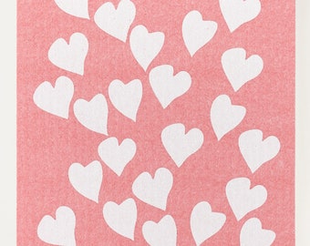 Love Ya on Pink Swedish Dishcloth (by Three Bluebirds)