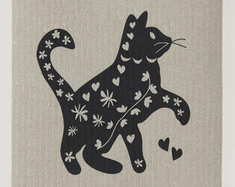 Cool Cat on Sand Swedish Dishcloth