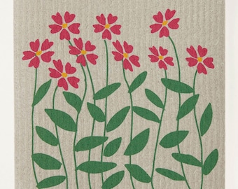 Zinnias on Sand Swedish Dishcloth