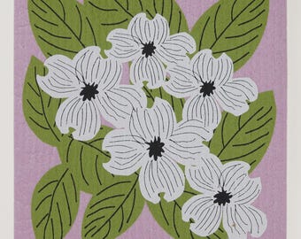 Dogwood on Rose Swedish Dishcloth (by Three Bluebirds)