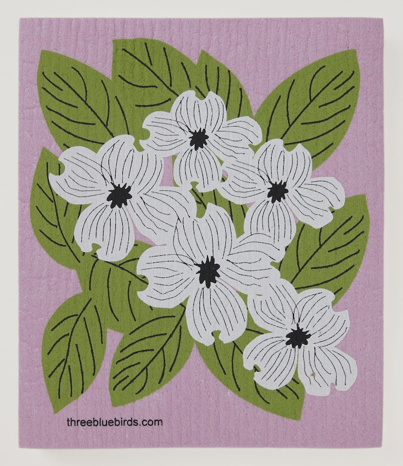 Dogwood on Rose Swedish Dishcloth