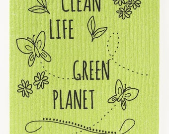 Clean Life Green Planet Swedish Dishcloth (by Three Bluebirds)