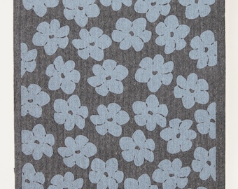Dove Blue Poppies on Graphite Swedish Dishcloth