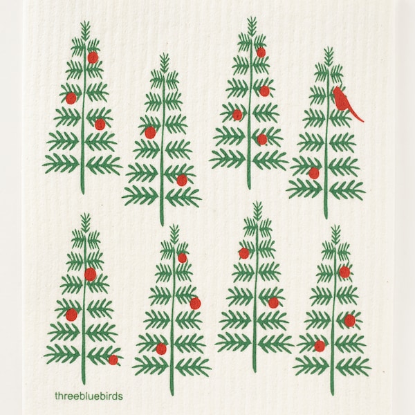 Christmas Trees Swedish Dishcloth (by Three Bluebirds)
