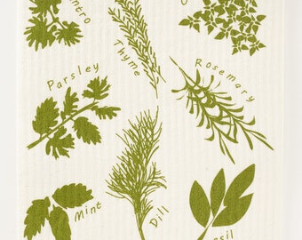 Herbs Swedish Dishcloth (by Three Bluebirds)