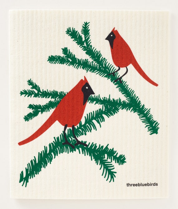 Cardinals Swedish Dishcloth by Three Bluebirds 