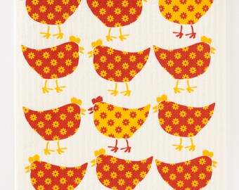 Little Chickens Swedish Dishcloth (by Three Bluebirds)