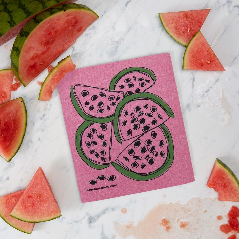 Watermelon on Pink Swedish Dishcloth - Thumbnail 3