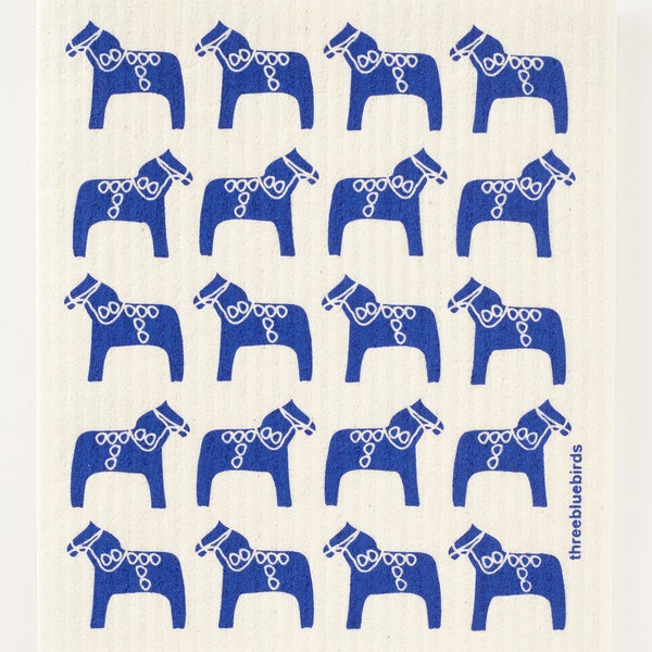 Blue Dala Horse Swedish Dishcloth (by Three Bluebirds)