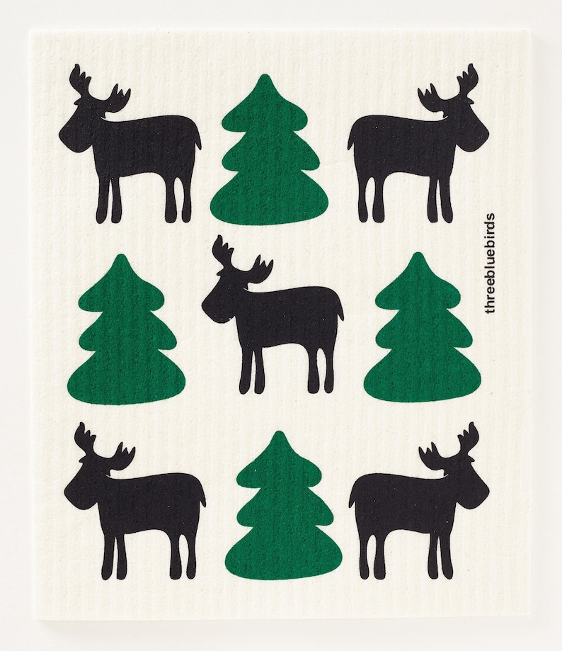 ThreeBlueBirds3 Moose Swedish Dishcloth