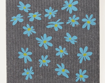 Perky Posies on Graphite Swedish Dishcloth