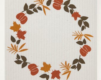 Autumn Wreath Swedish Dishcloth