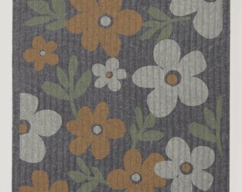 Flower Patch on Graphite Swedish Dishcloth