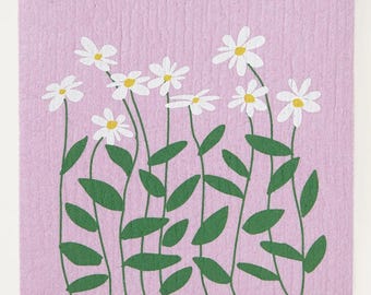 Daisies on Rose Swedish Dishcloth