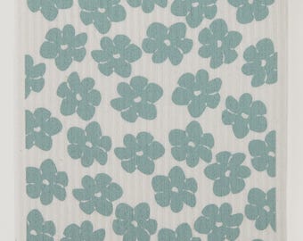 Aqua Poppies Swedish Dishcloth