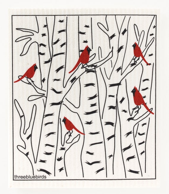 Winter Cardinals Swedish Dishcloth by Three Bluebirds -  Israel