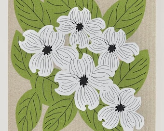 Dogwood on Sand Swedish Dishcloth (by Three Bluebirds)