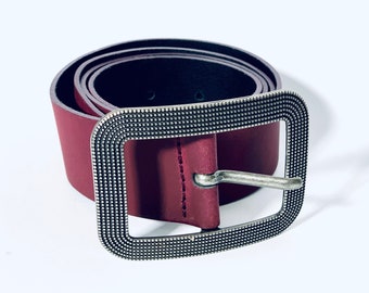 Vintage genuine leather belt red leather belt womens leather belt  tooled leather belt wide cowboy leather belt embossed leather belt