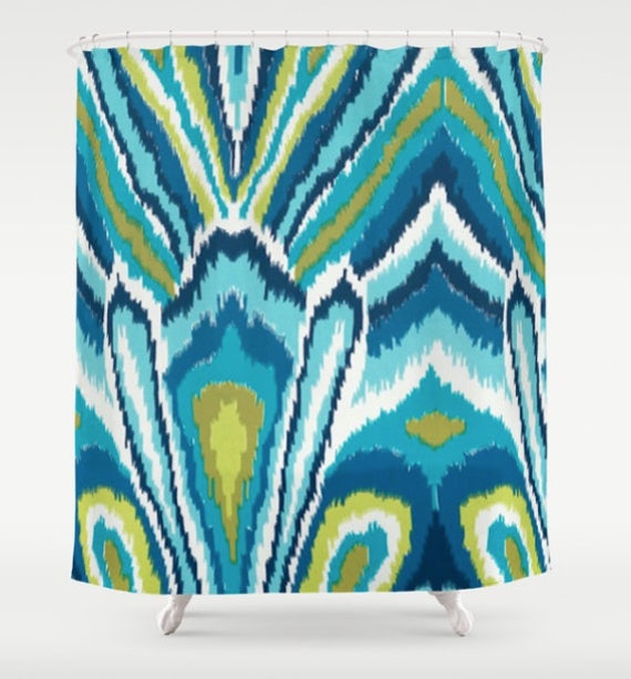 Schumacher Trina Turk Peacock Shower Curtain In Pool Water Etsy