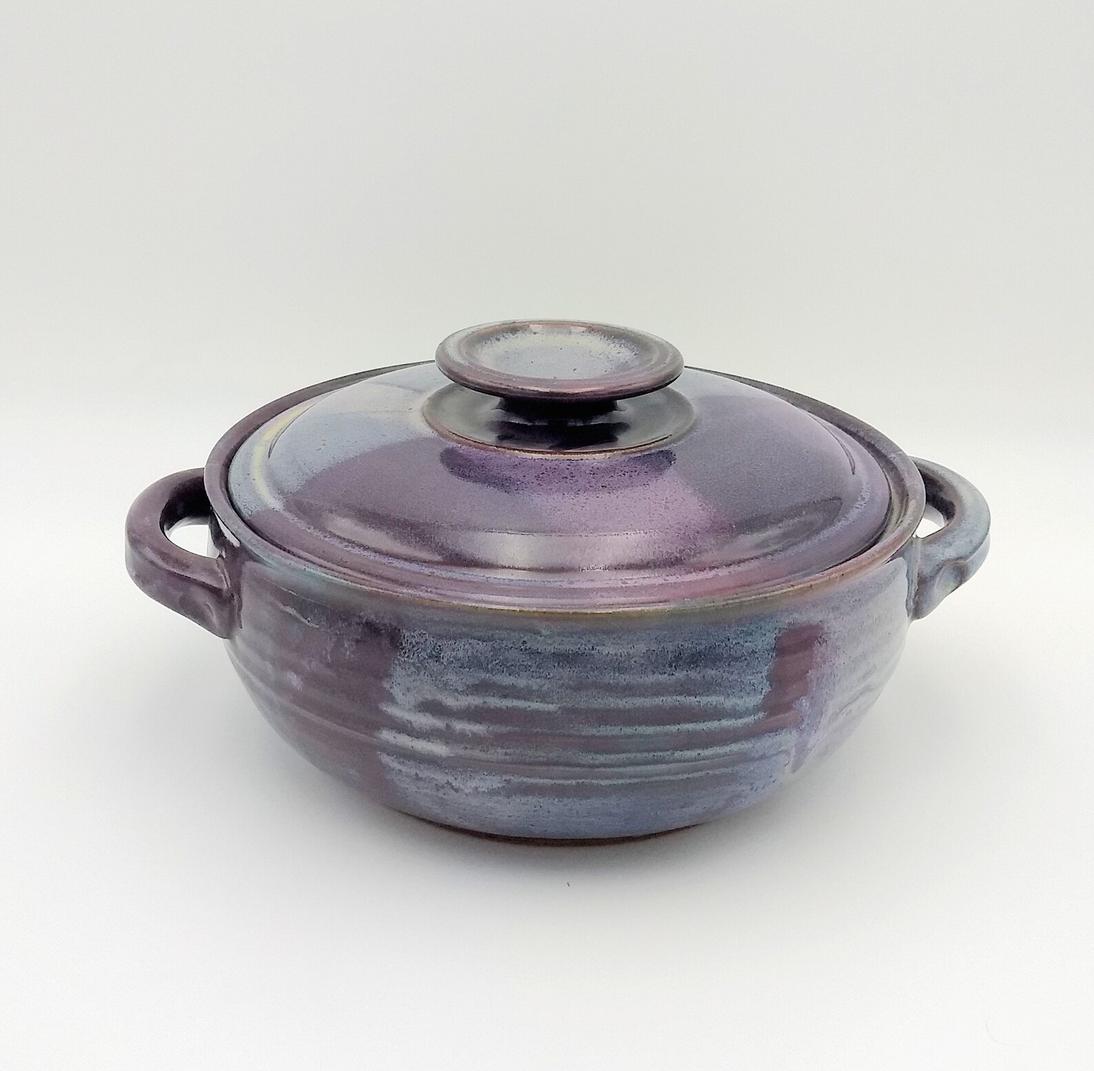 Handmade Pottery Covered Casserole Dish Large Eggplant Etsy