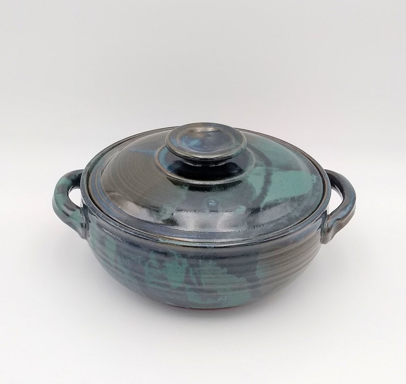 Handmade Pottery Covered Casserole Dish Large Avocado Etsy