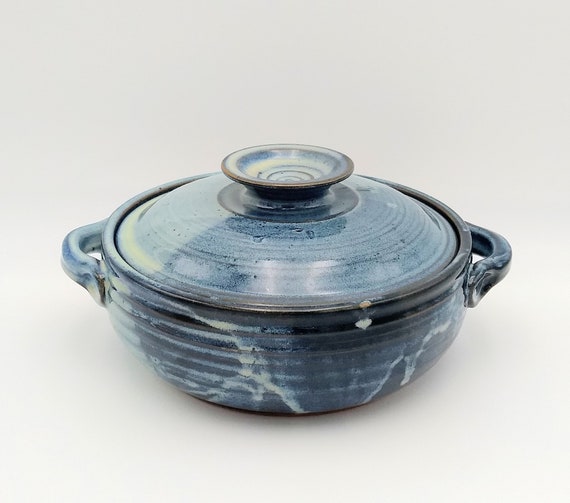 Handmade Pottery Covered Casserole Dish Blue Cheese Etsy