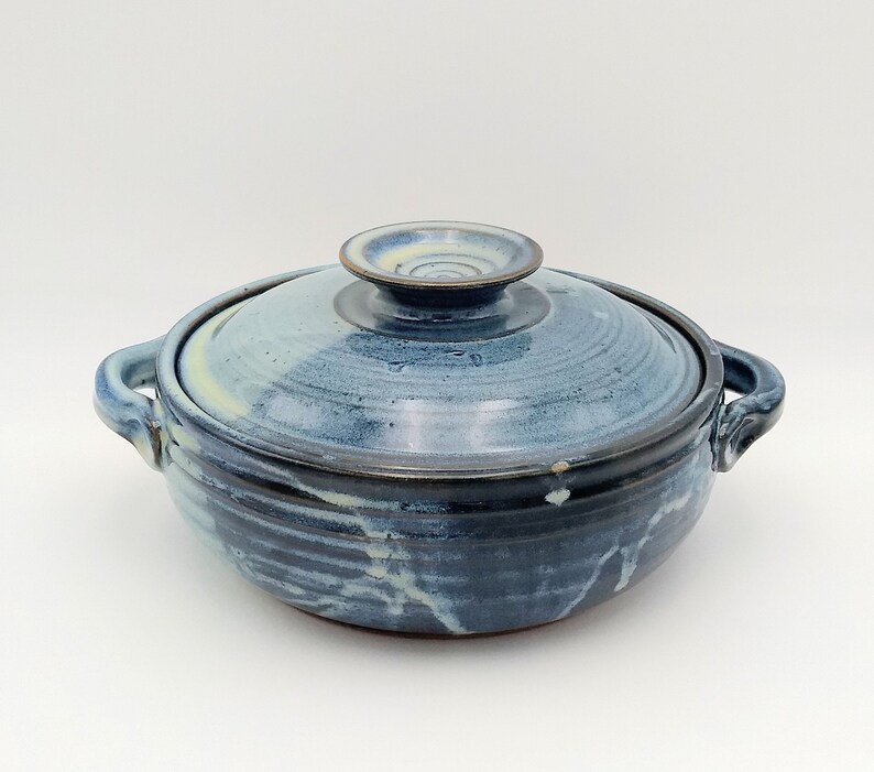 Handmade Pottery Covered Casserole Dish Blue Cheese Etsy