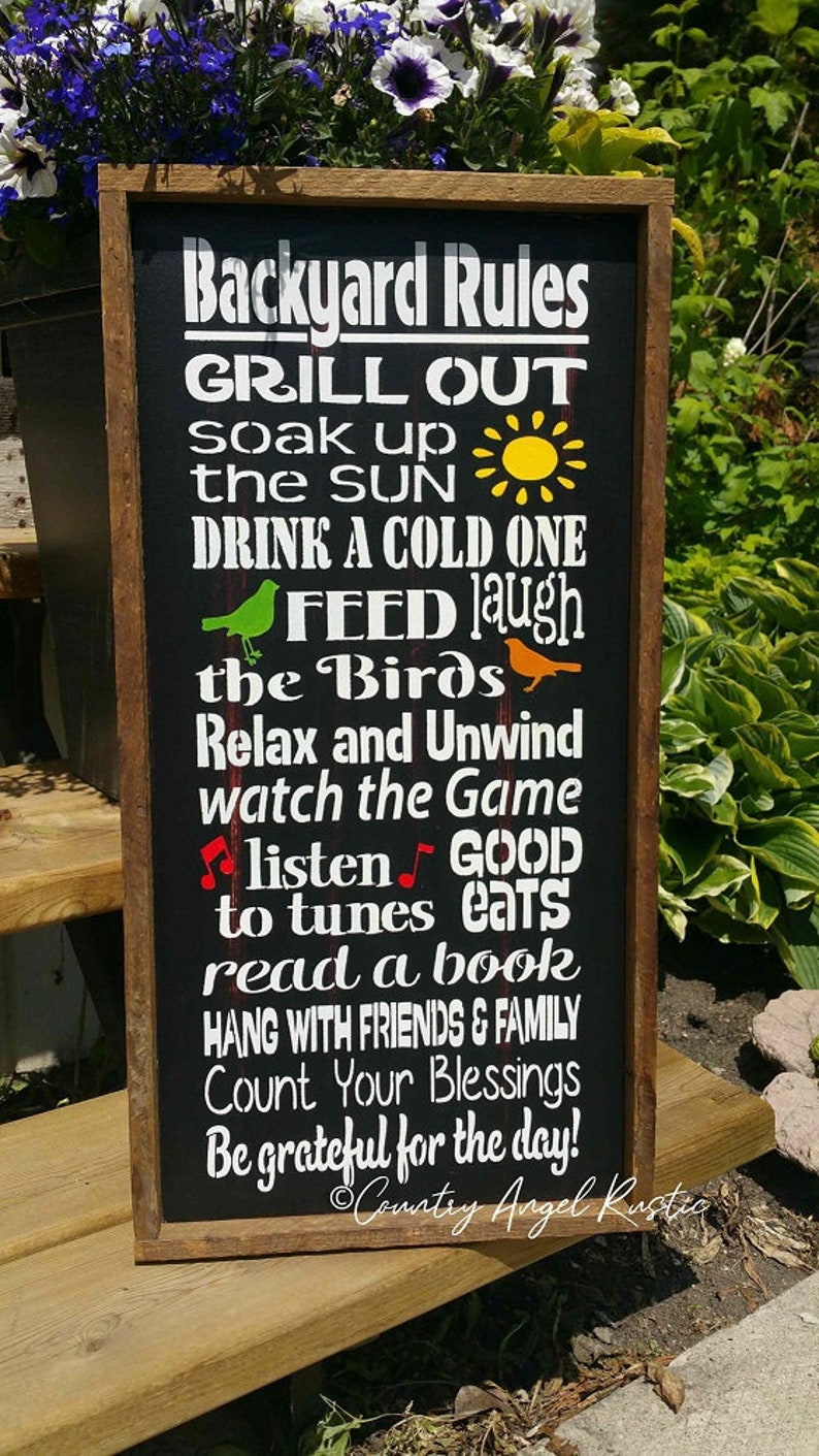 BACKYARD RULES Rustic wood sign Outdoor Sign Deck Sign Etsy