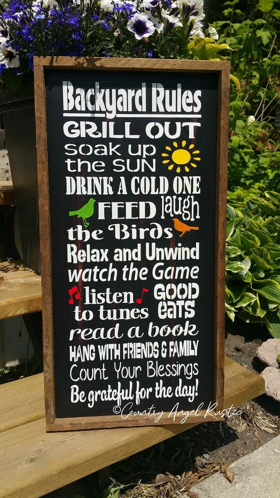 BACKYARD RULES Rustic wood sign Outdoor Sign Deck Sign Etsy