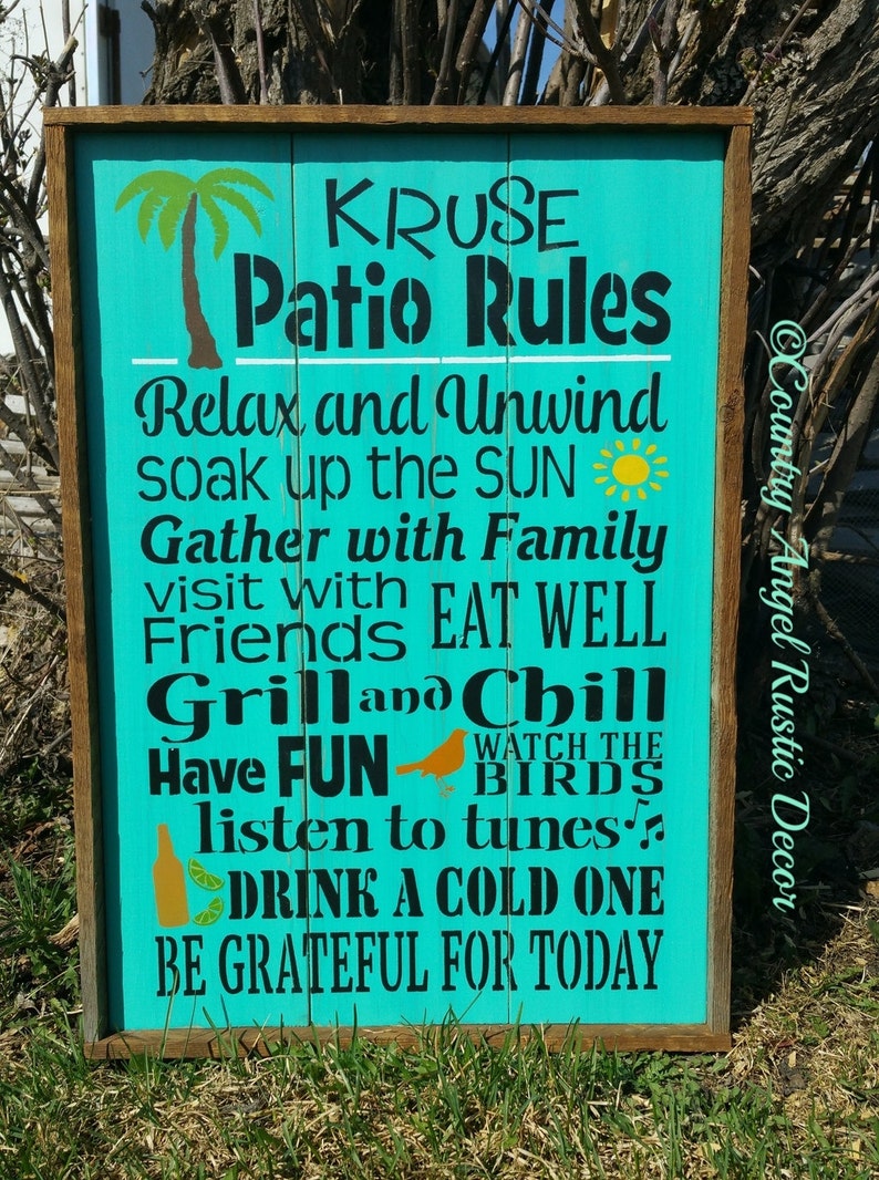 Patio Rules Personalized Rustic Patio wood sign Outdoor Etsy