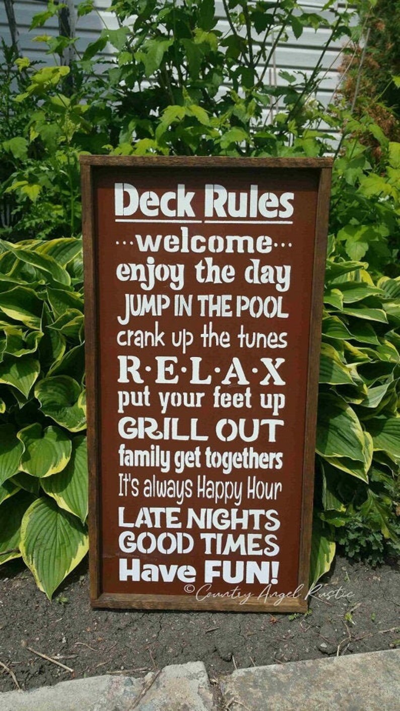 DECK RULES Patio Rules Pool Sign Rustic distressed wood Etsy