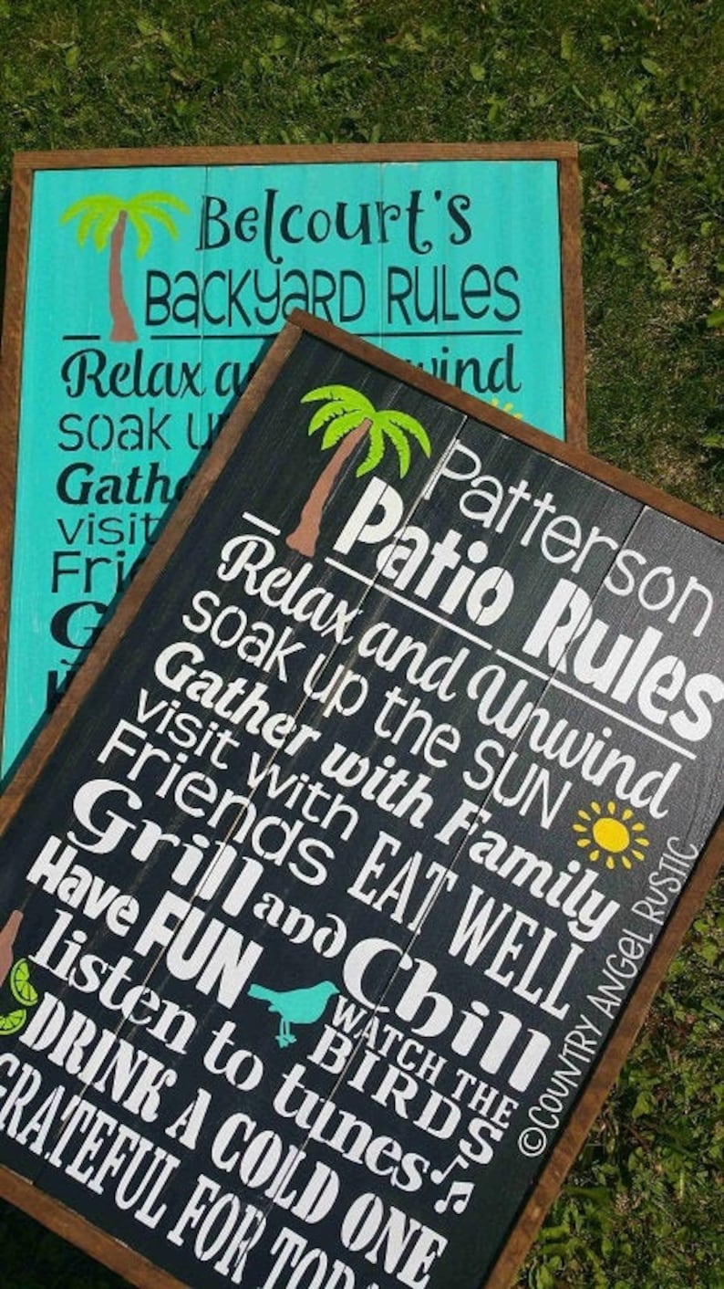 Patio Rules Personalized Rustic Patio wood sign Outdoor Etsy