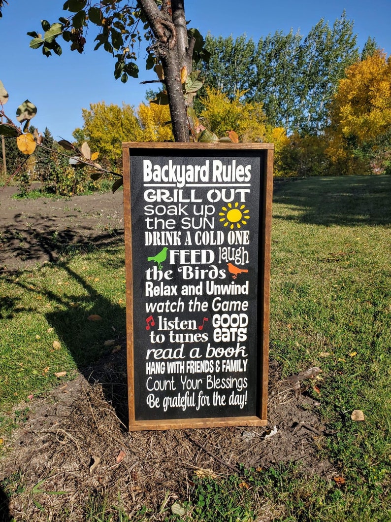 BACKYARD RULES Rustic wood sign Outdoor Sign Deck Sign Etsy