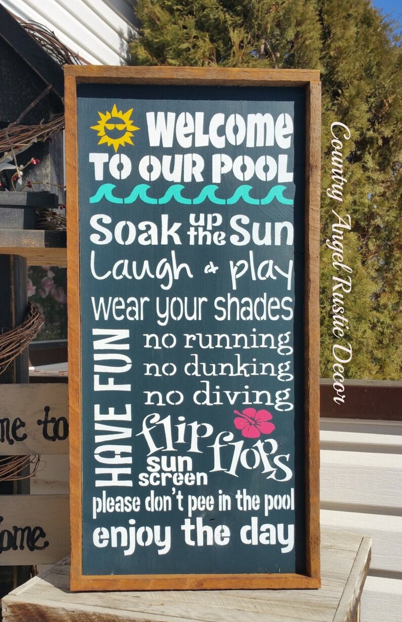 to our POOL Pool Sign Rustic Outdoor Sign Deck Etsy