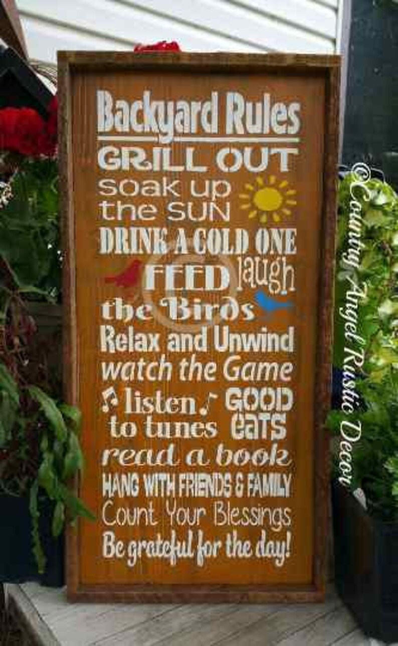 BACKYARD RULES Rustic wood sign Outdoor Sign Deck Sign Etsy