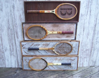 Wood Tennis Rackets Wilson Jack Kramer Billie Jean King Ellsworth Vines Wimbledon Mounted On Wood Wilson Autograph Wooden Racquets